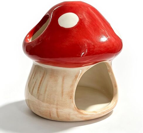 Betta Fish Tank Accessories, Ceramic Mushroom House Aquarium Decor - Cute Pink Hideout Cave Ornament for Small Fish, Shrimp, Goldfish, Hamsters & Reptiles (Pink) in Kuwait