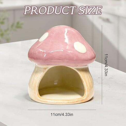 Betta Fish Tank Accessories, Ceramic Mushroom House Aquarium Decor - Cute Pink Hideout Cave Ornament for Small Fish, Shrimp, Goldfish, Hamsters & Reptiles (Pink) in Kuwait