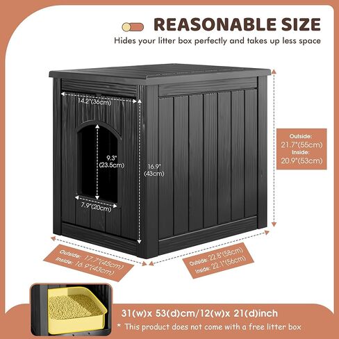 KAMABOKO Outdoor Cat House Weatherproof - Premium Resin Cat Shelter for Outdoor/Indoor Cats, Spacious Feral Cat House with Easy Assembly, Stylish Design for Garden, Patio & Backyard，Black in Kuwait