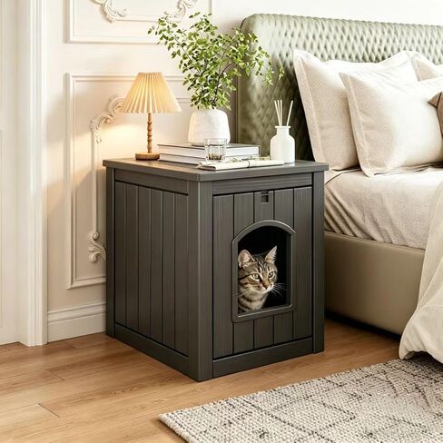 KAMABOKO Outdoor Cat House Weatherproof - Premium Resin Cat Shelter for Outdoor/Indoor Cats, Spacious Feral Cat House with Easy Assembly, Stylish Design for Garden, Patio & Backyard，Black in Kuwait