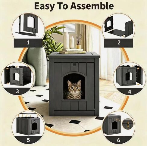 KAMABOKO Outdoor Cat House Weatherproof - Premium Resin Cat Shelter for Outdoor/Indoor Cats, Spacious Feral Cat House with Easy Assembly, Stylish Design for Garden, Patio & Backyard，Black in Kuwait