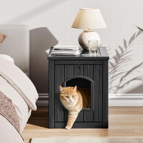 KAMABOKO Outdoor Cat House Weatherproof - Premium Resin Cat Shelter for Outdoor/Indoor Cats, Spacious Feral Cat House with Easy Assembly, Stylish Design for Garden, Patio & Backyard，Black in Kuwait