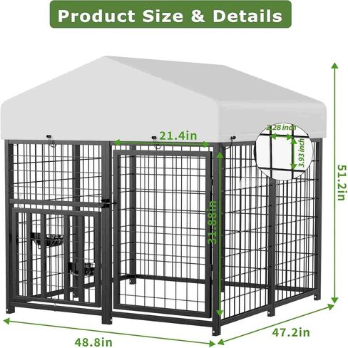 Outdoor Dog Kennel with Rotating Feeding Door, Stainless Bowls and Upgraded Polyester Roof 4 X 4 X 4.25-FT in Saudi Arabia