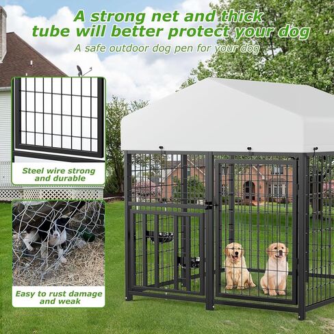 Outdoor Dog Kennel with Rotating Feeding Door, Stainless Bowls and Upgraded Polyester Roof 4 X 4 X 4.25-FT in Saudi Arabia