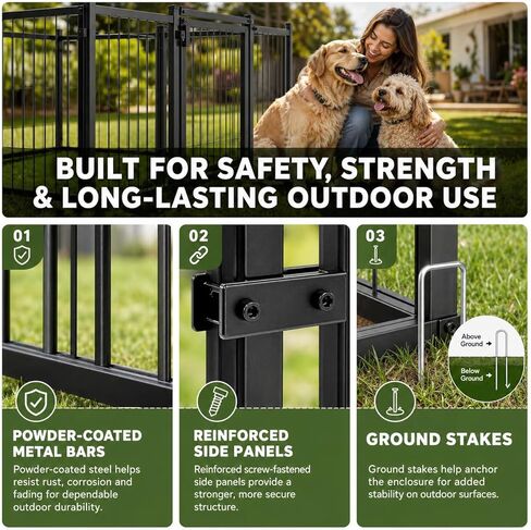 Outdoor Dog Kennel with Rotating Feeding Door, Stainless Bowls and Upgraded Polyester Roof 4 X 4 X 4.25-FT in Saudi Arabia