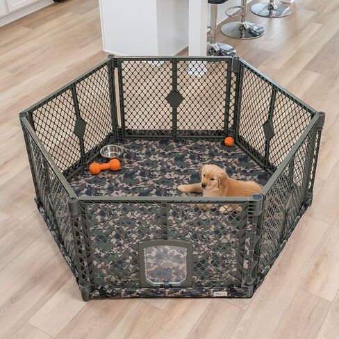 MyPet Petyard Protect Bundle: Freestanding 6-Panel Hunter Green Yard with Lockable Pet Door and Camo SecureMat for Pets, Indoor/Outdoor Portable Dog Pen in Saudi Arabia