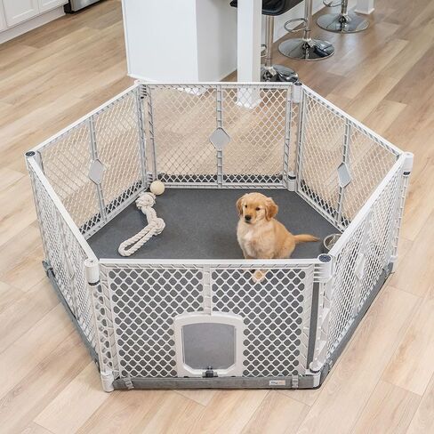 MyPet Petyard Protect Bundle: Freestanding 6-Panel Hunter Green Yard with Lockable Pet Door and Camo SecureMat for Pets, Indoor/Outdoor Portable Dog Pen in Saudi Arabia
