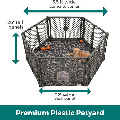 MyPet Petyard Protect Bundle: Freestanding 6-Panel Hunter Green Yard with Lockable Pet Door and Camo SecureMat for Pets, Indoor/Outdoor Portable Dog Pen in Saudi Arabia