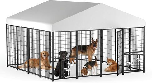 Outdoor Dog Kennel with Rotating Feeding Door, Stainless Bowls and Upgraded Polyester Roof 4 X 4 X 4.25-FT in Saudi Arabia