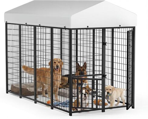 Outdoor Dog Kennel with Rotating Feeding Door, Stainless Bowls and Upgraded Polyester Roof 4 X 4 X 4.25-FT in Saudi Arabia