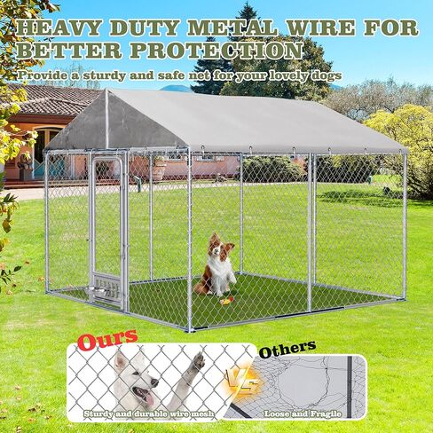 10x10FT Heavy Duty Outdoor Dog Kennel for Large Dogs - Galvanized Steel Cage Enclosure with Upgraded Full-Coverage Waterproof Roof & 2 Rotating Feeder Bowls (10 FT) in Kuwait