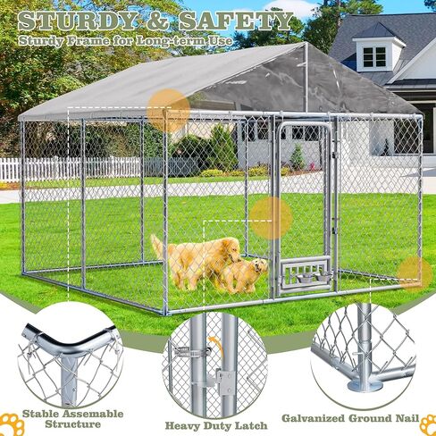 10x10FT Heavy Duty Outdoor Dog Kennel for Large Dogs - Galvanized Steel Cage Enclosure with Upgraded Full-Coverage Waterproof Roof & 2 Rotating Feeder Bowls (10 FT) in Kuwait