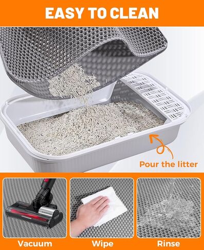 Cat Litter Mat,Extra Large 46"x26",Honeycomb Dual-Layer Design – Traps Litter Effectively, Waterproof & Urine Proof, Non-Slip, No BPA/Phthalate, Washable & Easy Clean in Kuwait