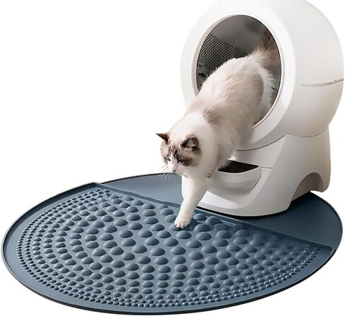 PetPals Silicone Cat Litter Trapping Mat,32" Round Waterproof & Non-Slip Litter Catcher, Self-Cleaning Litter Box Mat, Large Litter mat for Automatic Litter Box, Grey in Kuwait
