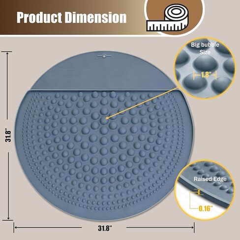 PetPals Silicone Cat Litter Trapping Mat,32" Round Waterproof & Non-Slip Litter Catcher, Self-Cleaning Litter Box Mat, Large Litter mat for Automatic Litter Box, Grey in Kuwait