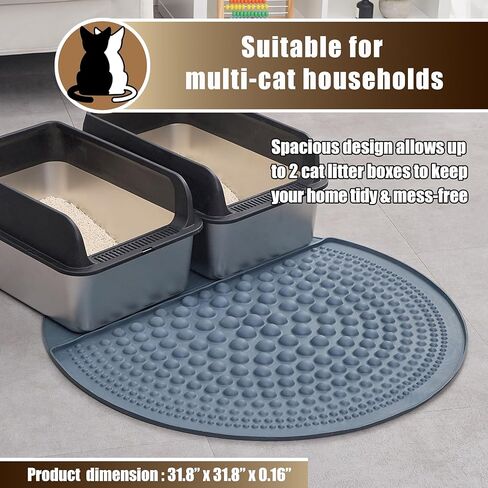 PetPals Silicone Cat Litter Trapping Mat,32" Round Waterproof & Non-Slip Litter Catcher, Self-Cleaning Litter Box Mat, Large Litter mat for Automatic Litter Box, Grey in Kuwait