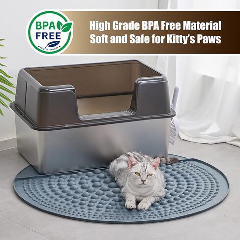 PetPals Silicone Cat Litter Trapping Mat,32" Round Waterproof & Non-Slip Litter Catcher, Self-Cleaning Litter Box Mat, Large Litter mat for Automatic Litter Box, Grey in Kuwait