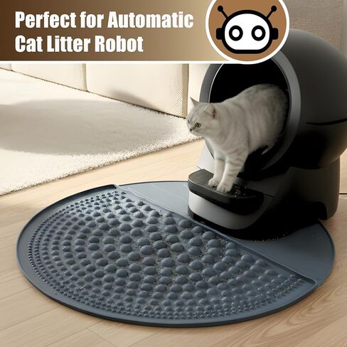 PetPals Silicone Cat Litter Trapping Mat,32" Round Waterproof & Non-Slip Litter Catcher, Self-Cleaning Litter Box Mat, Large Litter mat for Automatic Litter Box, Grey in Kuwait