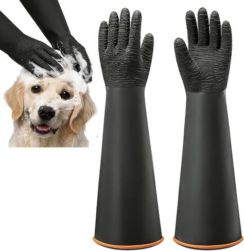YOFANG 22" Extra Long Pet Grooming Gloves for Washing and Hair Removal,Double‑Sided Cat Bite-Proof Waterproof Brush Gloves,Suit for Short/Long Hair Pets,Black in Kuwait