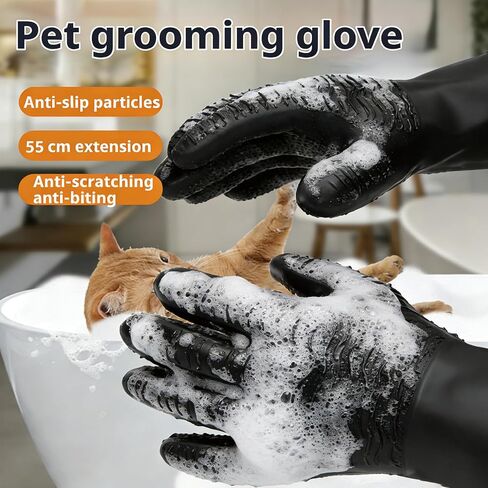 YOFANG 22" Extra Long Pet Grooming Gloves for Washing and Hair Removal,Double‑Sided Cat Bite-Proof Waterproof Brush Gloves,Suit for Short/Long Hair Pets,Black in Kuwait