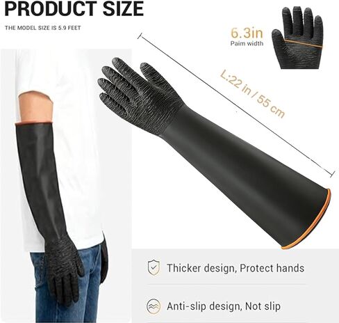 YOFANG 22" Extra Long Pet Grooming Gloves for Washing and Hair Removal,Double‑Sided Cat Bite-Proof Waterproof Brush Gloves,Suit for Short/Long Hair Pets,Black in Kuwait