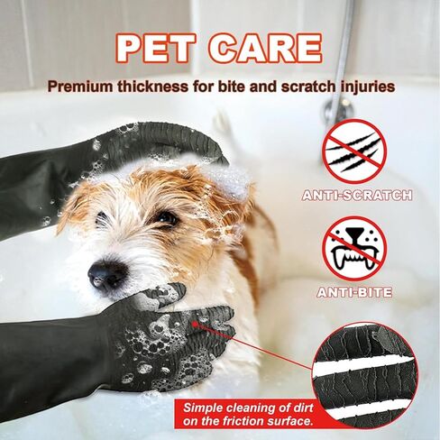 YOFANG 22" Extra Long Pet Grooming Gloves for Washing and Hair Removal,Double‑Sided Cat Bite-Proof Waterproof Brush Gloves,Suit for Short/Long Hair Pets,Black in Kuwait