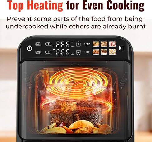 【Upgrade】Air Fryer, Dual Basket Air Fryers, 11.6QT Double Air Fryer with 2 Stacked Racks, Large Family Size, Touchscreen Controls, 6-in-1 Presets, Roast, Sync & Match Functions, Dishwasher-Safe Parts in Kuwait