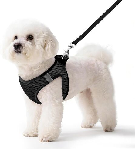 Pet Harness No Pull for Medium Pets, Breathable Mesh Dog and Cat Harness with Hook & Loop Fastener, Snap Buckle and Double D-Rings, 0.55FIT Comfort Fit, Black, L in Kuwait