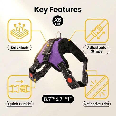 Cat Harness and Leash Set, XS Purple, Adjustable Soft Mesh Vest with Reflective Stitching, Quick-Release Buckles and D-Ring for Small Cats in Kuwait