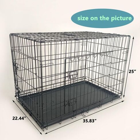 36-Inch Folding Metal Dog Crate for Medium and Small Breeds – Double-Door Kennel with Divider, Removable Tray, and Carry Handle – Ideal for Indoor and Outdoor Use (Black, 36" L x 22" W x 25" H) in Kuwait