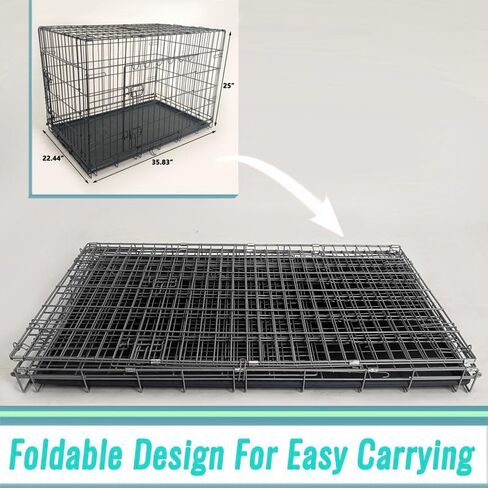 36-Inch Folding Metal Dog Crate for Medium and Small Breeds – Double-Door Kennel with Divider, Removable Tray, and Carry Handle – Ideal for Indoor and Outdoor Use (Black, 36" L x 22" W x 25" H) in Kuwait