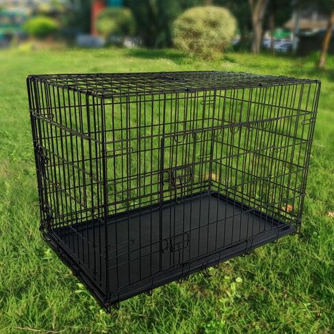 36-Inch Folding Metal Dog Crate for Medium and Small Breeds – Double-Door Kennel with Divider, Removable Tray, and Carry Handle – Ideal for Indoor and Outdoor Use (Black, 36" L x 22" W x 25" H) in Kuwait
