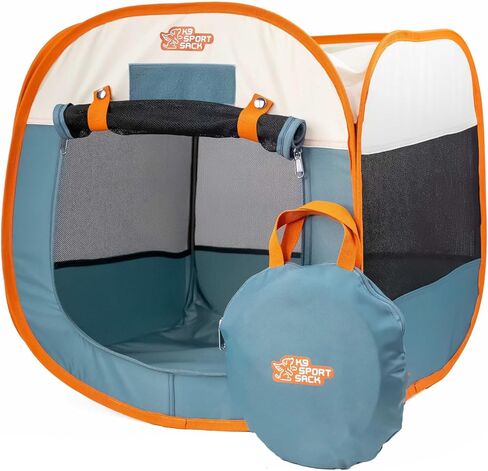 خيمة K9 Sport Sack K9 Kennel المحمولة المنبثقة، باللون الأزرق - صغيرة (20 بوصة طول × 20 بوصة عرض × 20 بوصة ارتفاع) - للاستخدام الداخلي والخارجي + السفر - تتضمن حقيبة حمل وأربعة أوتاد in Kuwait