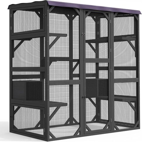 Gizoon Outdoor Cat Enclosure– 70 Inch Large Walk-in Catio for Multiple Cats, Weatherproof Cat House with Tarp Roof, Kitty Playpen Cage for Patio Garden,Black in Saudi Arabia