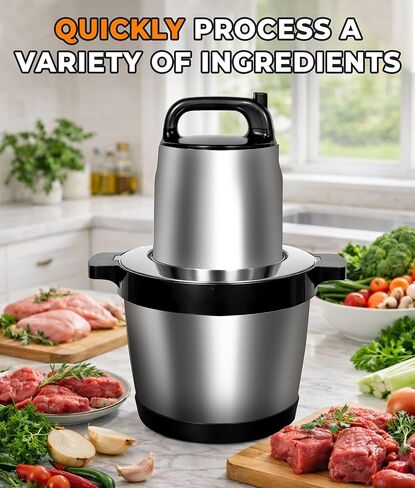 8L Meat Grinder for Home use, 1200W Large Food Processor，26-Cup Meat Grinder Electric with 2 Speed Modes & 4 Bi-Level Blades，Vegetable Chopper Electric for Onion, Meat, Nuts, Fruit, Meal Prep in Kuwait