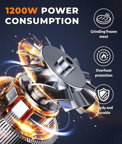 8L Meat Grinder for Home use, 1200W Large Food Processor，26-Cup Meat Grinder Electric with 2 Speed Modes & 4 Bi-Level Blades，Vegetable Chopper Electric for Onion, Meat, Nuts, Fruit, Meal Prep in Kuwait