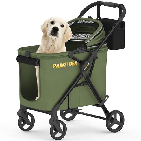 عربة أطفال من PAWZIDEA للكلاب الكبيرة التي يصل وزنها إلى 80 رطلًا، مظلة قابلة للقفل بدون سحاب بزاوية 180 درجة، عربة حيوانات أليفة قابلة للطي بيد واحدة لكلبين متوسطين، عجلات ركض لجميع التضاريس، منظم تخزين، مقاومة للمضغ in Kuwait
