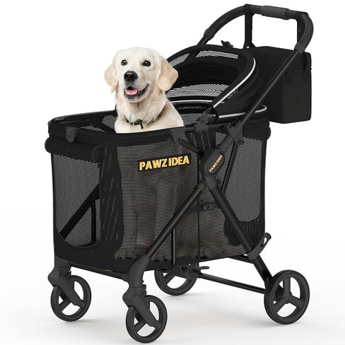 عربة أطفال من PAWZIDEA للكلاب الكبيرة التي يصل وزنها إلى 80 رطلًا، مظلة قابلة للقفل بدون سحاب بزاوية 180 درجة، عربة حيوانات أليفة قابلة للطي بيد واحدة لكلبين متوسطين، عجلات ركض لجميع التضاريس، منظم تخزين، مقاومة للمضغ in Kuwait