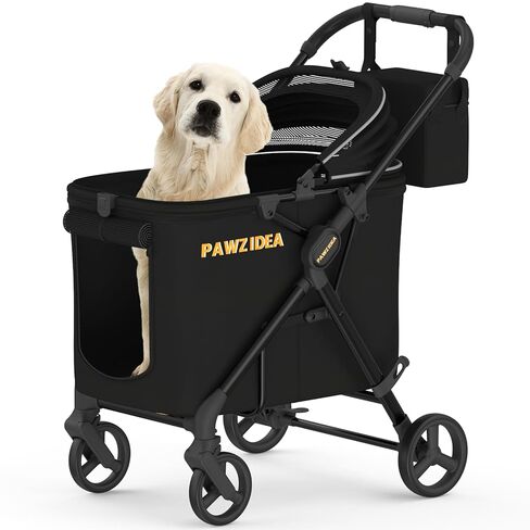عربة أطفال من PAWZIDEA للكلاب الكبيرة التي يصل وزنها إلى 80 رطلًا، مظلة قابلة للقفل بدون سحاب بزاوية 180 درجة، عربة حيوانات أليفة قابلة للطي بيد واحدة لكلبين متوسطين، عجلات ركض لجميع التضاريس، منظم تخزين، مقاومة للمضغ in Kuwait