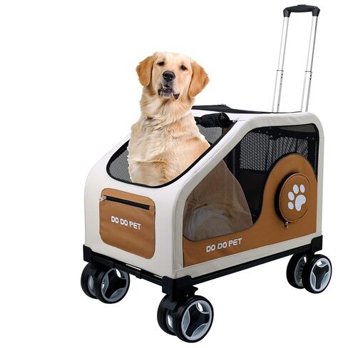 3-1 Dog Stroller for Medium Dogs,Collapsible Soft Dog Travel Crate with Metal Frame for Car Travel,Pet Stroller with Removable Carrier for Pets Up to70LBS(Brown) in Kuwait