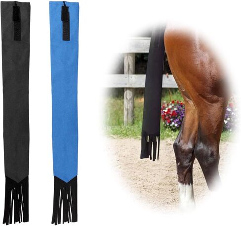 GLOBLELAND 2 Pack Horse Tail Bags with Tassel Fringe Design Waterproof Fabric 30x4inch Adjustable Horse Tail for Extension Blue and Black in Kuwait