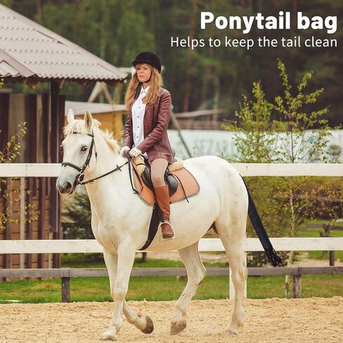 GLOBLELAND 2 Pack Horse Tail Bags with Tassel Fringe Design Waterproof Fabric 30x4inch Adjustable Horse Tail for Extension Blue and Black in Kuwait