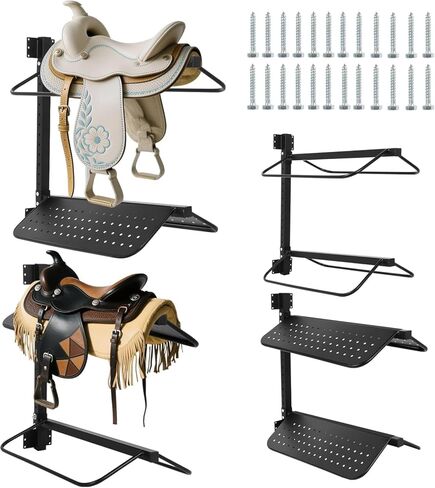 FAHKNS 2 Pc Saddle Rack Wall Mount, Heavy Duty Wall Mounted Saddle Stand Saddle Pad Rack for English Western Saddle, 4 Tier Flexible Saddle Stand for Tackroom, Stables, Storehouse etc. in Kuwait