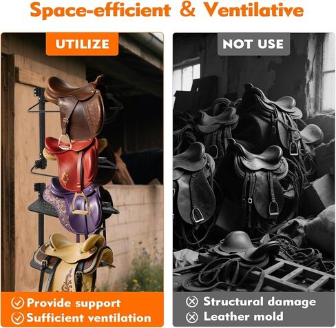 FAHKNS 2 Pc Saddle Rack Wall Mount, Heavy Duty Wall Mounted Saddle Stand Saddle Pad Rack for English Western Saddle, 4 Tier Flexible Saddle Stand for Tackroom, Stables, Storehouse etc. in Kuwait