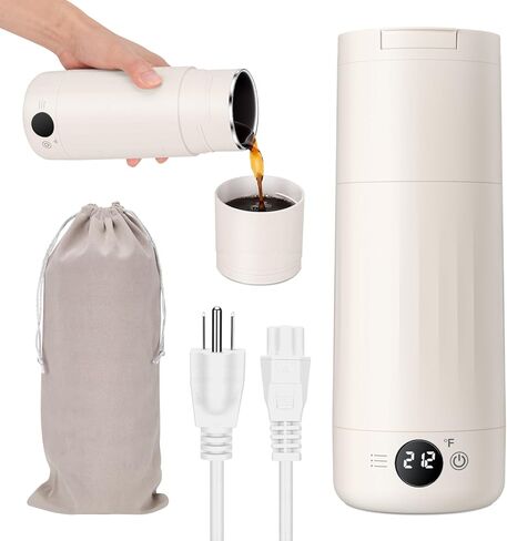Portable Electric Kettle for Travel, 316 Stainless Steel Kettle, Hot Water Boiler with 2-In-1 Lid & Cup, 500ML Travel Tea Kettle with 8 Temperature Control, Auto Shut-Off & Boil Dry Protection (White) in Kuwait