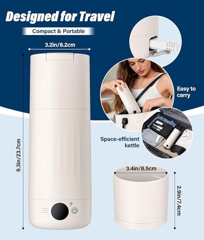 Portable Electric Kettle for Travel, 316 Stainless Steel Kettle, Hot Water Boiler with 2-In-1 Lid & Cup, 500ML Travel Tea Kettle with 8 Temperature Control, Auto Shut-Off & Boil Dry Protection (White) in Kuwait