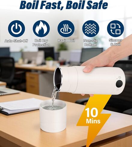 Portable Electric Kettle for Travel, 316 Stainless Steel Kettle, Hot Water Boiler with 2-In-1 Lid & Cup, 500ML Travel Tea Kettle with 8 Temperature Control, Auto Shut-Off & Boil Dry Protection (White) in Kuwait