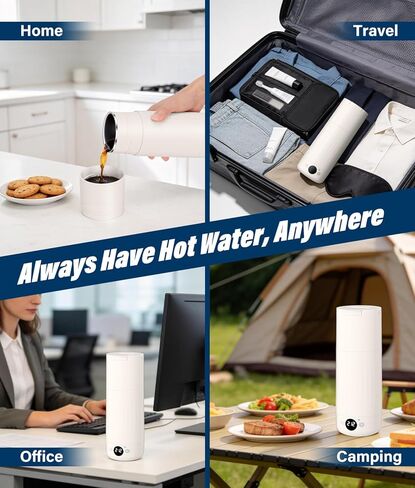 Portable Electric Kettle for Travel, 316 Stainless Steel Kettle, Hot Water Boiler with 2-In-1 Lid & Cup, 500ML Travel Tea Kettle with 8 Temperature Control, Auto Shut-Off & Boil Dry Protection (White) in Kuwait