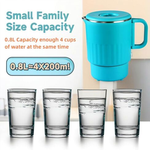 0.8L Small Portable Electric Kettle with Foldable Handle, 27 Ounce Travel Electric Kettle 304 Stainless Steel, Collapsible Hot Water Boiler for RV, Camping, Hotel, Office, Business Trip (Blue) in Kuwait