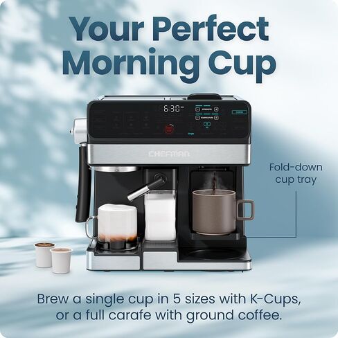 Chefman Coffee Maker Espresso Machine Combo, OmniBrew 8-in-1 Coffee Station with Automatic Milk Frother for Lattes, Cappuccinos, Macchiatos, 12-Cup Carafe and 3L Removable Water Tank - Black in Kuwait